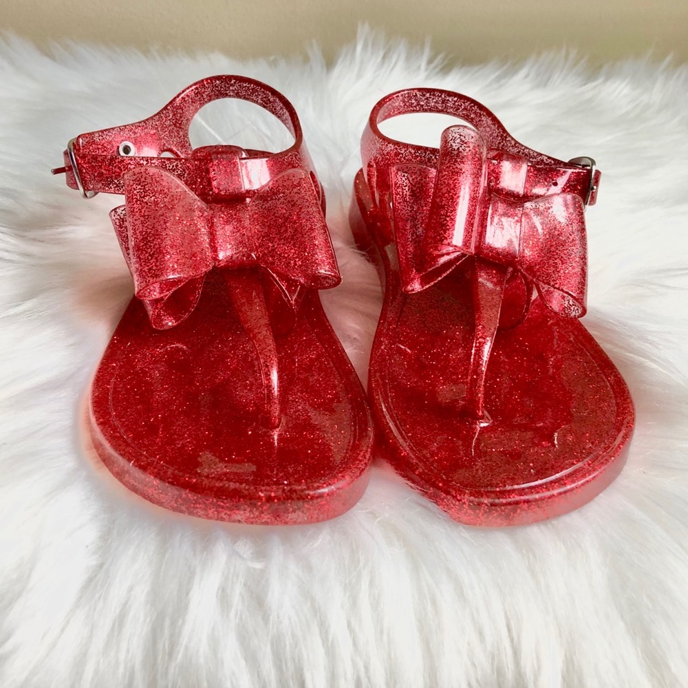 NEW Gymboree Red Sparkle Bow Jelly Sandals - Picture 4 of 6